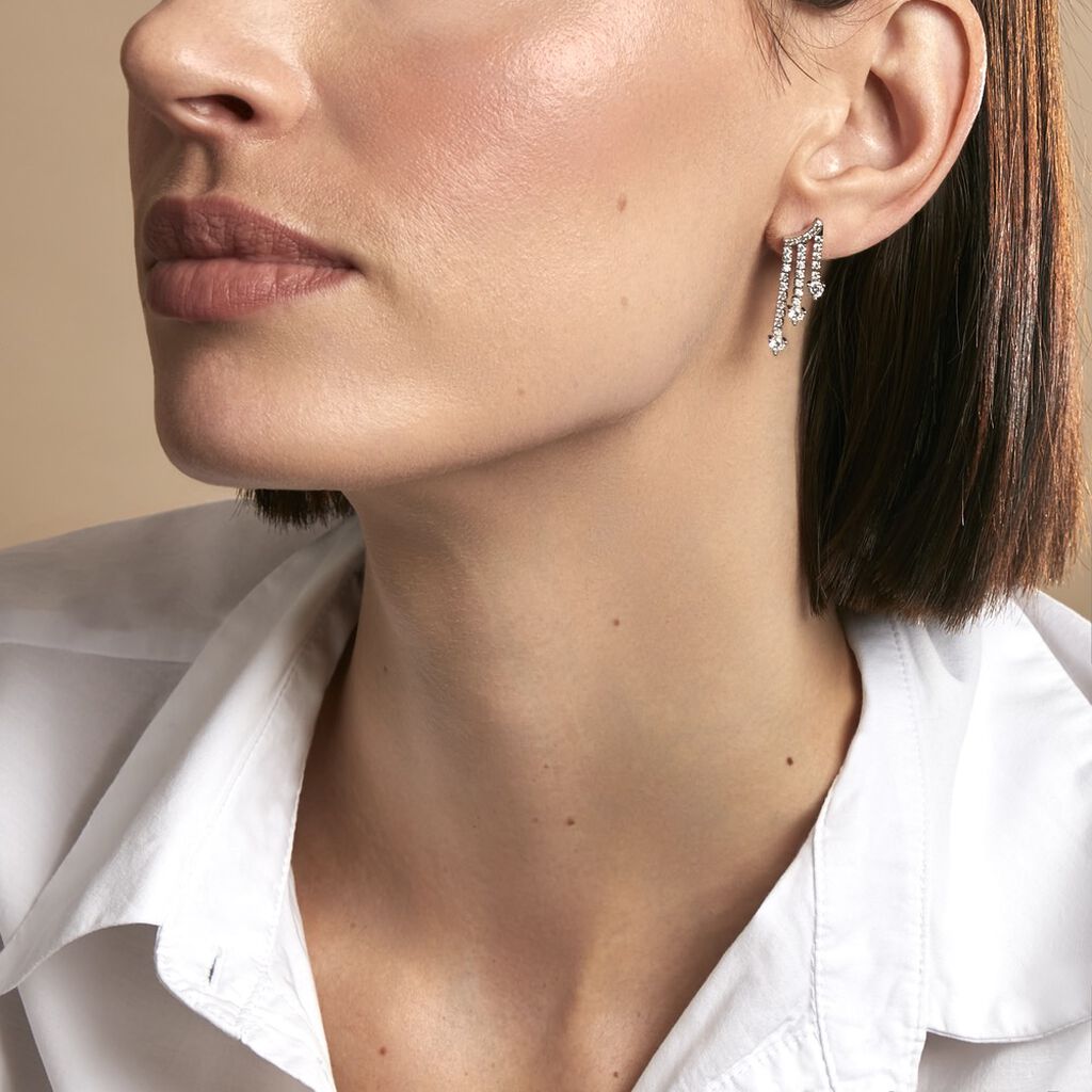 Boucles D'oreilles Pendantes Isalis Argent Blanc Oxyde De Zirconium - Boucles d'oreilles fantaisie Femme | Histoire d&rsquo;Or