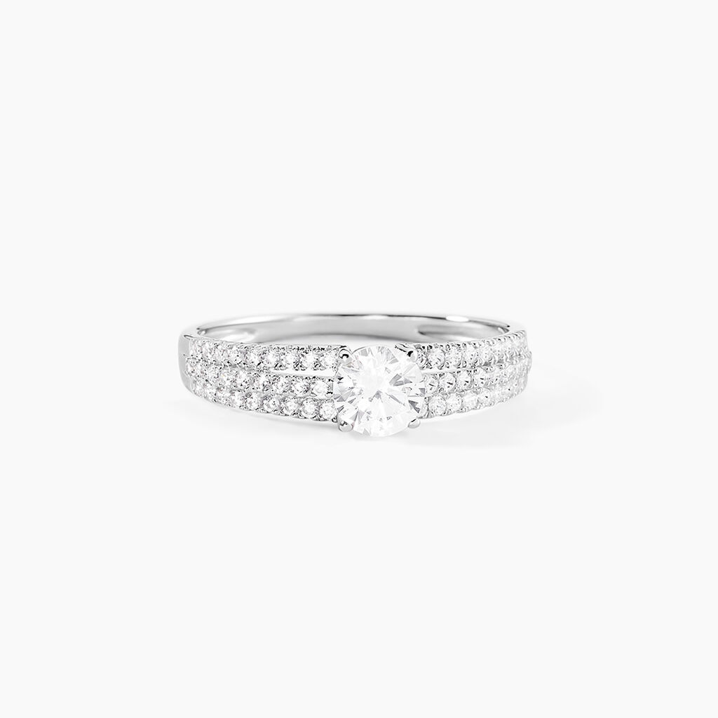 Bague Solitaire Ceridwen 3 Rangs Or Blanc Oxyde De Zirconium - Bagues solitaires Femme | Histoire d’Or