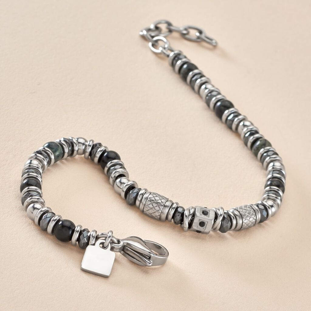 Bracelet Cliff Acier Gris Labradorite Hématite Oxyde De Zirconium - Bracelets Homme | Histoire d’Or