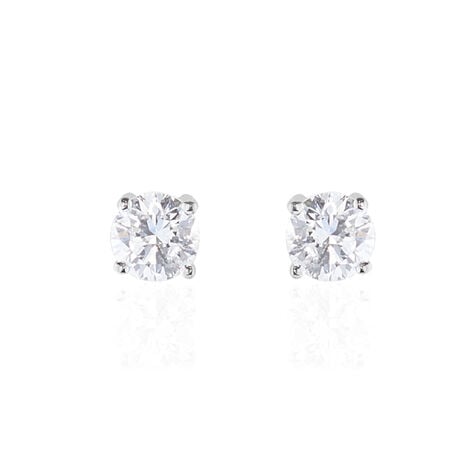 Boucles D'oreilles Puces 4 Griffes Or Blanc Diamant Synthetique - Clous d'oreilles Femme | Histoire d&rsquo;Or
