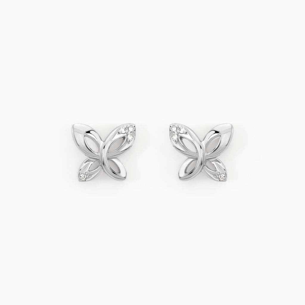 Boucles D'oreilles Puces Papillon Or Blanc Diamant - Clous d'oreilles Femme | Histoire d&rsquo;Or