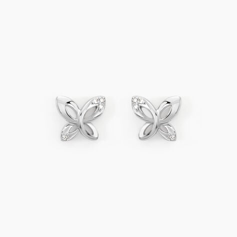 Boucles D'oreilles Puces Papillon Or Blanc Diamant - Clous d'oreilles Femme | Histoire d&rsquo;Or