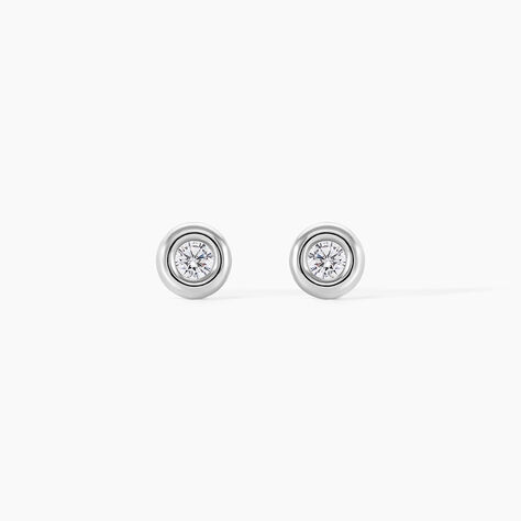 Boucles D'oreilles Puces Eden Serti Pneu Or Blanc Oxyde De Zirconium - Clous d'oreilles Femme | Histoire d&rsquo;Or