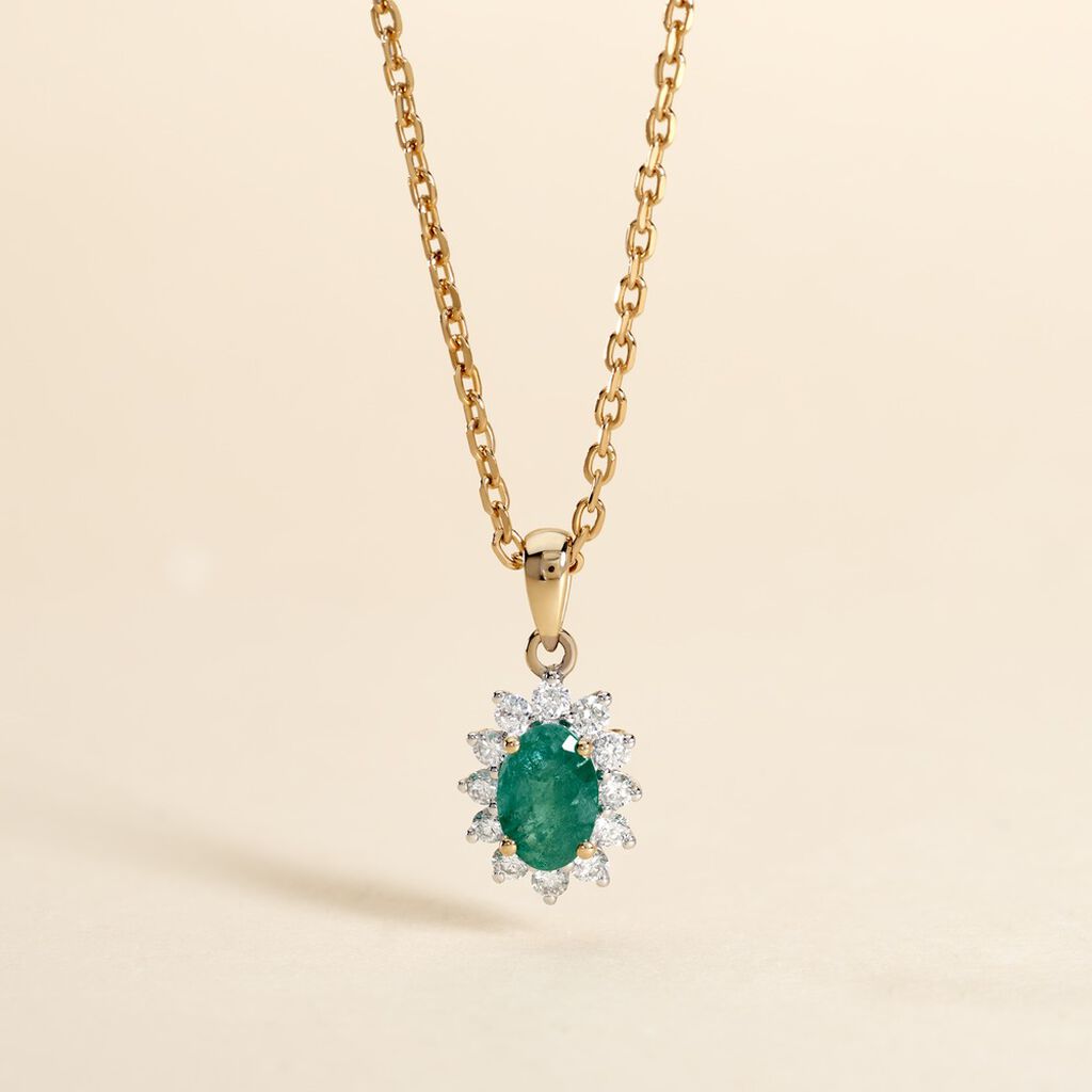 Pendentif Or Jaune Emeraude Diamants - Pendentifs Femme | Histoire d’Or