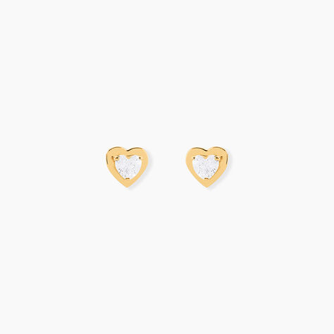 Boucles D'oreilles Puces Dot Coeur Plein Or Jaune Oxyde De Zirconium - Clous d'oreilles Femme | Histoire d&rsquo;Or