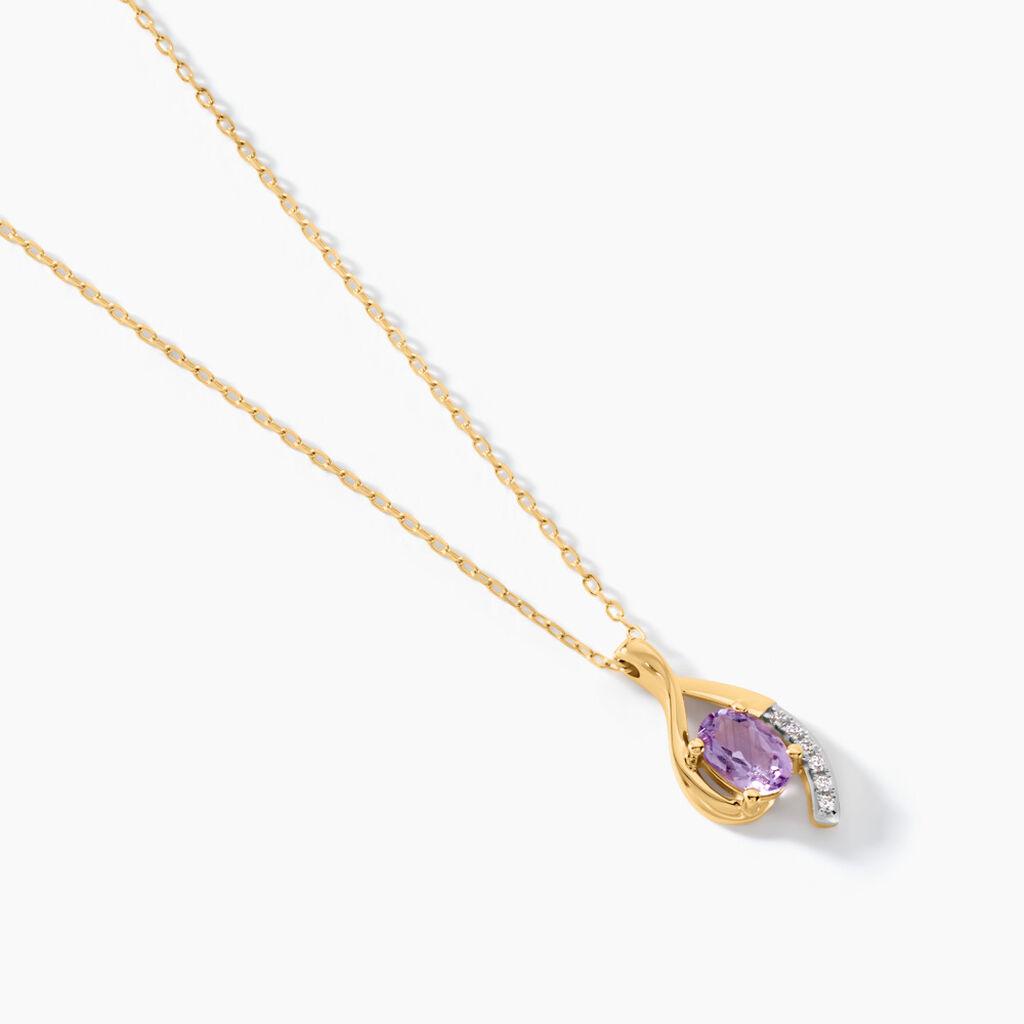 Collier Sagesse Or Jaune Am&eacute;thyste Oxyde De Zirconium - Colliers Femme | Histoire d&rsquo;Or