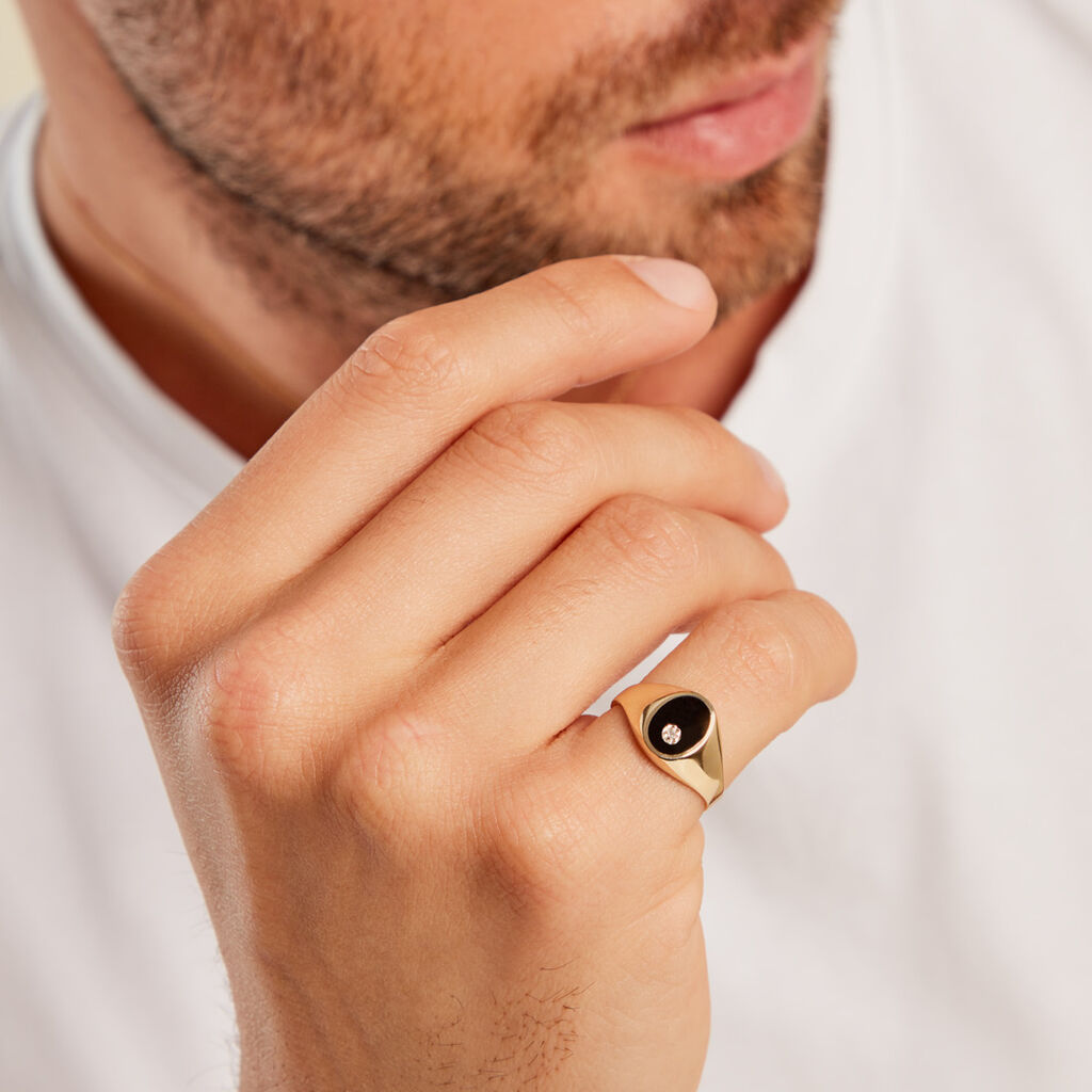 Chevalière Giles Or Jaune Onyx Diamant - Chevalières Homme | Histoire d’Or