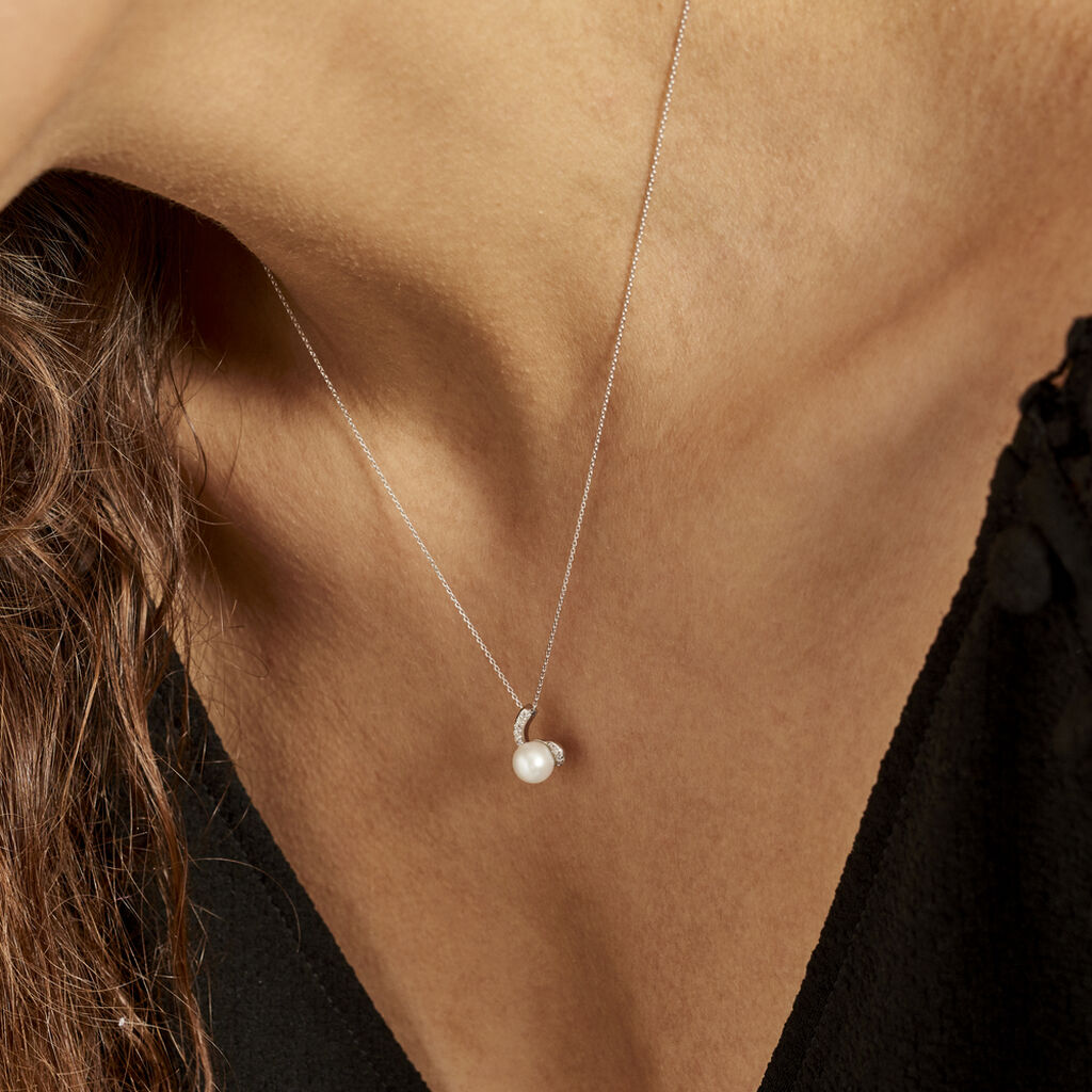 Collier Angel Or Blanc Perle De Culture Oxyde - Colliers Femme | Histoire d’Or