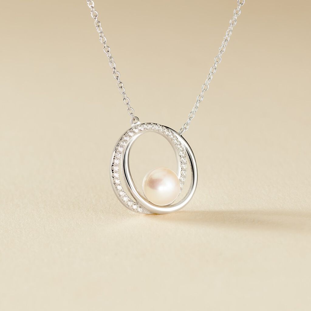 Collier Laury Argent Blanc Perle De Culture Et Oxyde De Zirconium - Colliers fantaisie Femme | Histoire d’Or