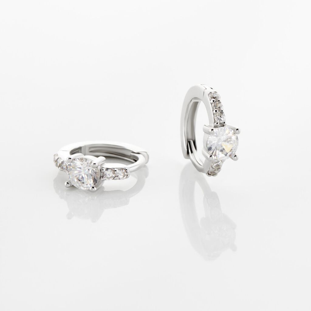 Creoles Argent Blanc Rio Oxydes De Zirconium - Boucles d'oreilles cr&eacute;oles Femme | Histoire d&rsquo;Or