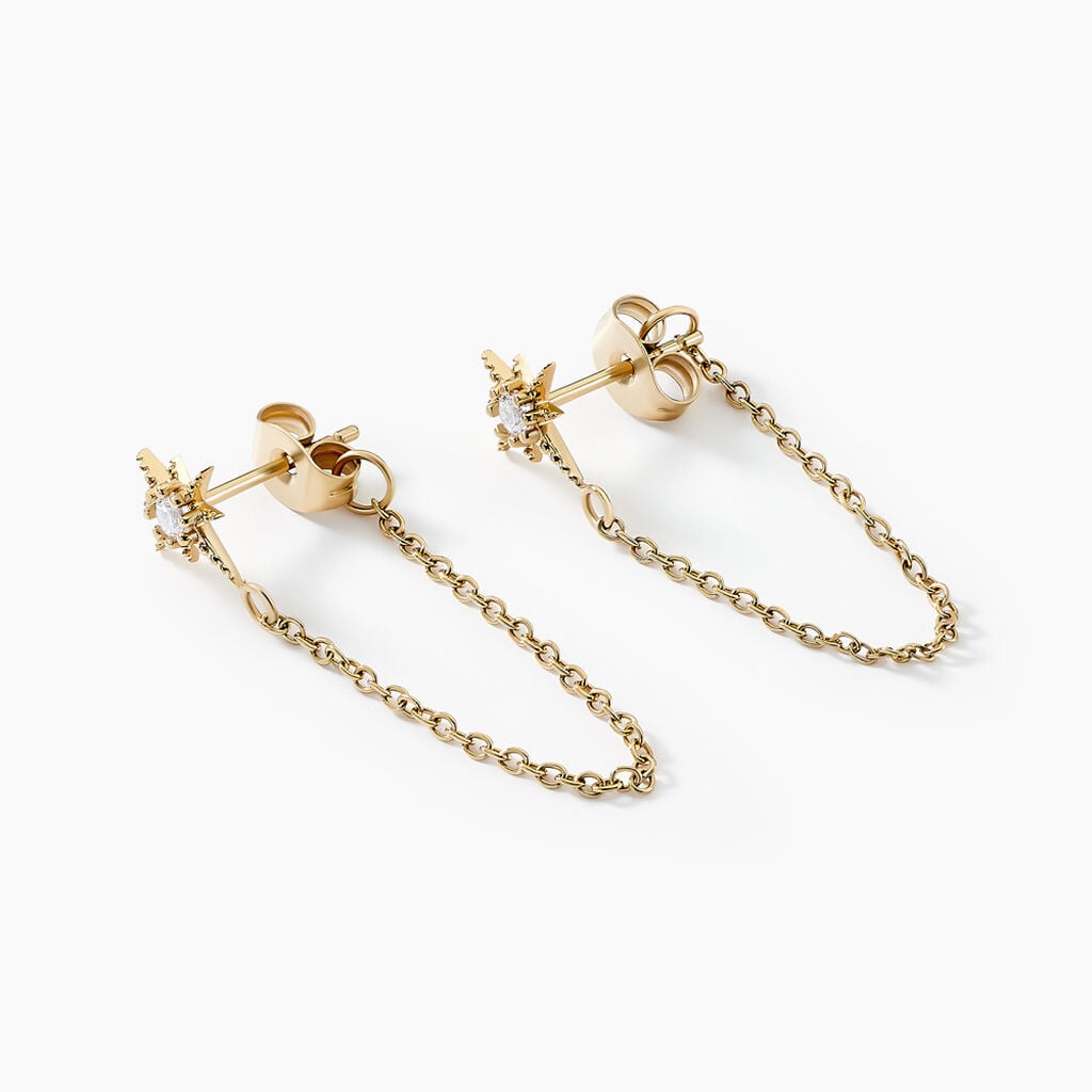 Boucles D'oreilles Pendantes Acier Dor&eacute; Oxyde De Zirconium -  Femme | Histoire d&rsquo;Or