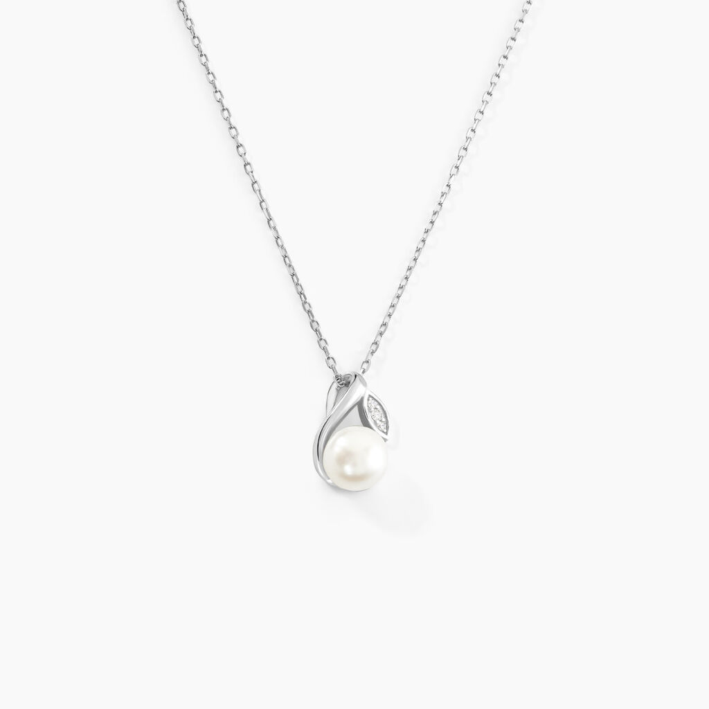 Collier Mesmin Argent Blanc Perle De Culture Et Oxyde De Zirconium - Colliers fantaisie Femme | Histoire d’Or