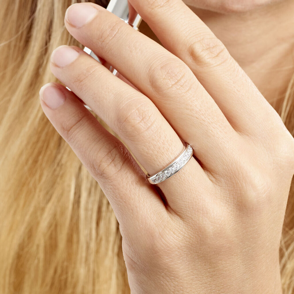 Demi Alliance Heket Argent Blanc Oxyde De Zirconium - Bagues avec pierre Femme | Histoire d’Or