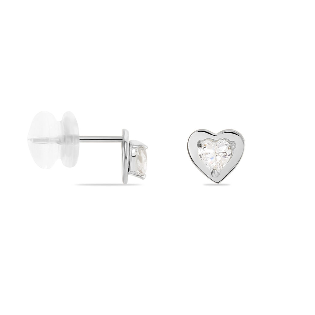 Boucles D'oreilles Puces Dot Coeur Plein Or Blanc Oxyde De Zirconium - Clous d'oreilles Famille | Histoire d&rsquo;Or
