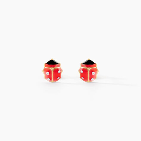Boucles D'oreilles Puces Coccinella Or Jaune Oxyde De Zirconium - Clous d'oreilles Enfant | Histoire d&rsquo;Or