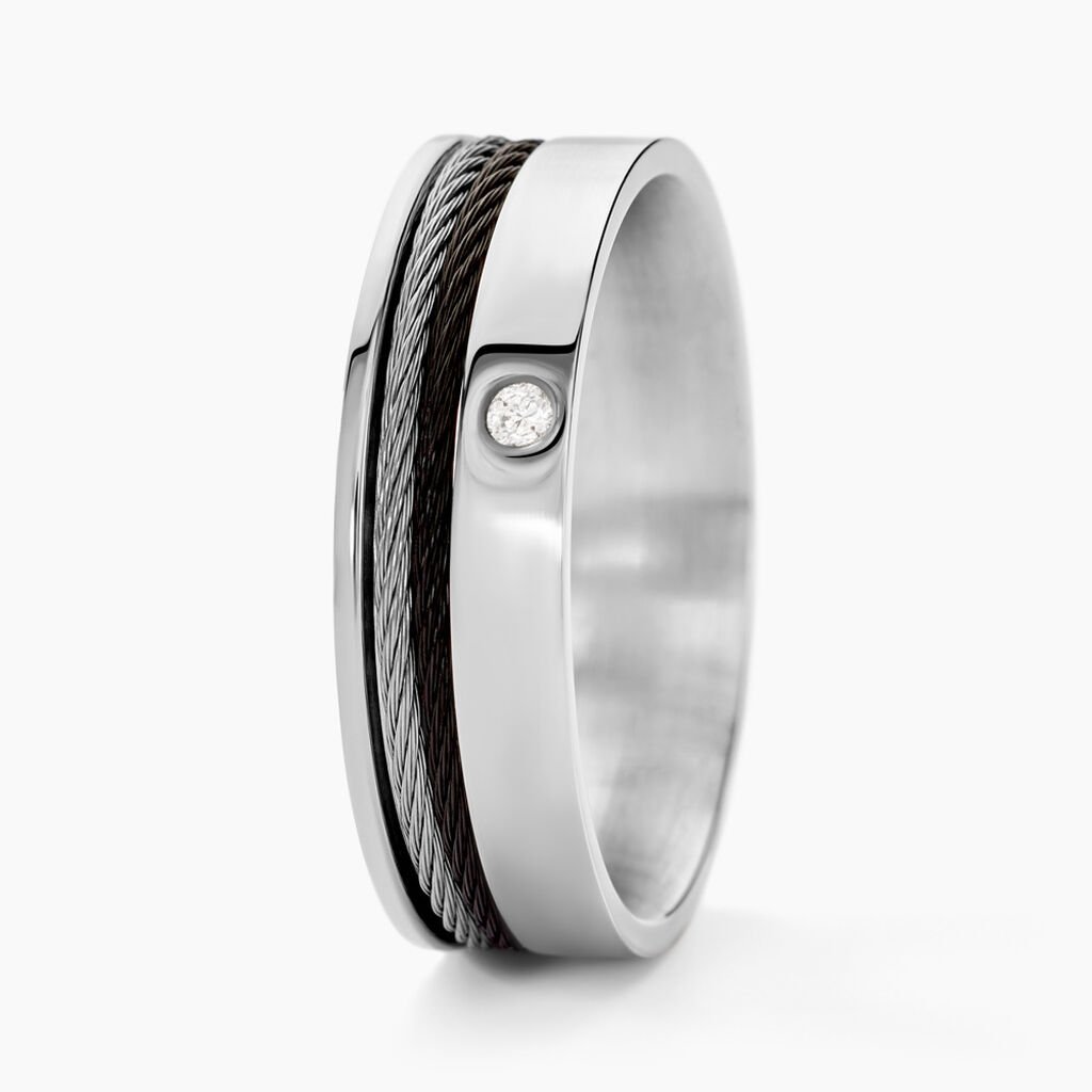 Bague Madine Acier Blanc Diamant - Bagues avec pierre Homme | Histoire d&rsquo;Or