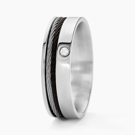 Bague Madine Acier Blanc Diamant - Bagues avec pierre Homme | Histoire d&rsquo;Or
