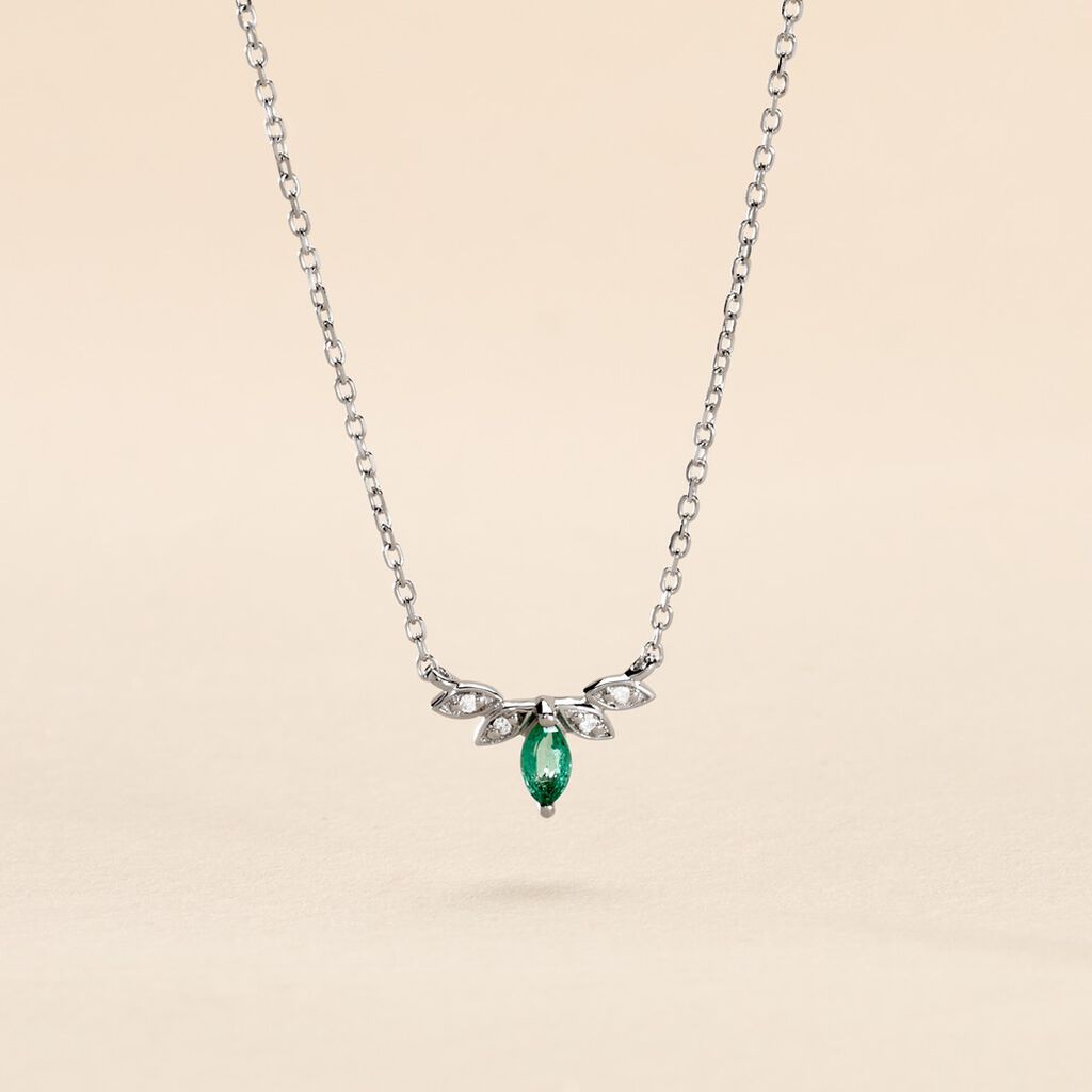 Collier Or Blanc Febe Emeraude Diamant - Colliers Femme | Histoire d’Or
