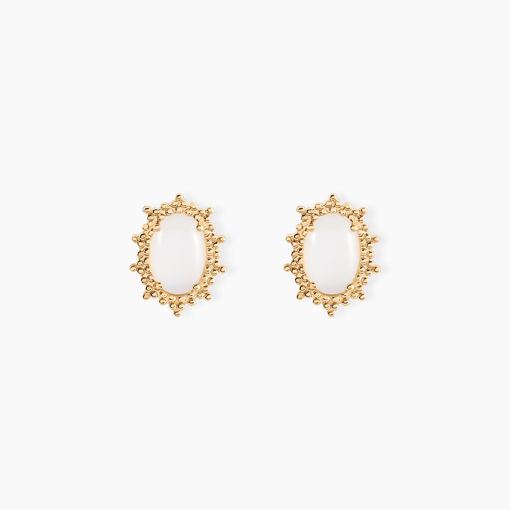 Boucles D'oreilles Puces Vintage Love Plaqué Or Jaune Pierre De Lune - Boucles d'oreilles fantaisie Femme | Histoire d’Or