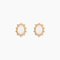 Boucles D'oreilles Puces Vintage Love Plaqué Or Jaune Pierre De Lune