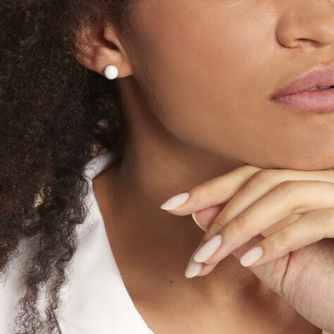 Boucles D'oreilles Puces Orbe Argent Blanc Céramique - Boucles d'oreilles fantaisie Femme | Histoire d’Or