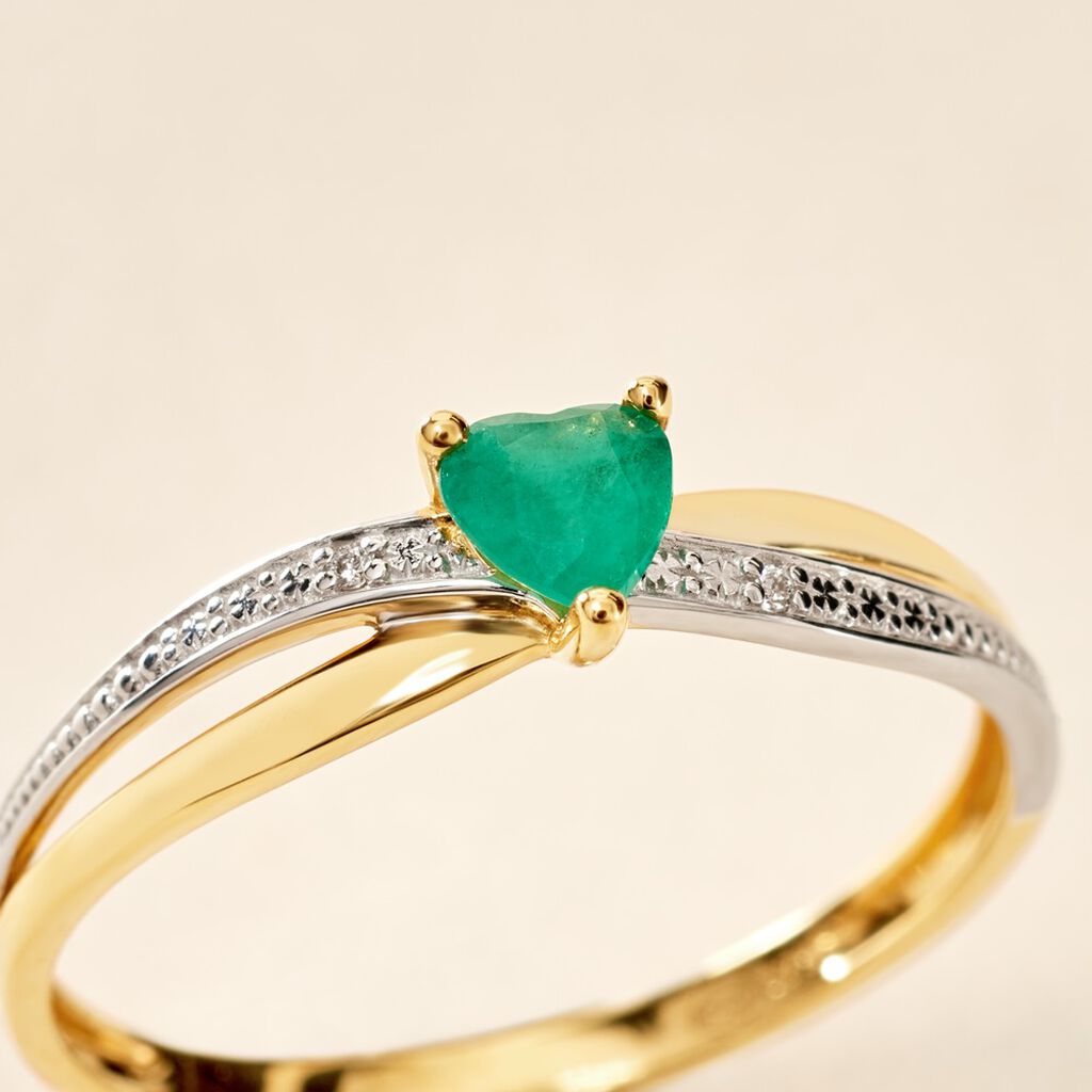 Bague Skylar Or Bicolore Emeraude Diamant - Bagues solitaires Femme | Histoire d’Or