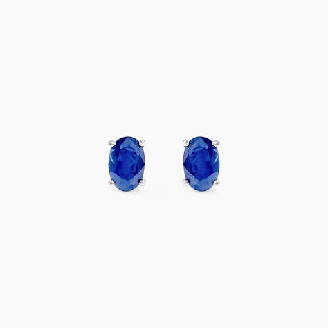 Boucles D'oreilles Puces Ovale Or Blanc Saphir - Clous d'oreilles Femme | Histoire d’Or