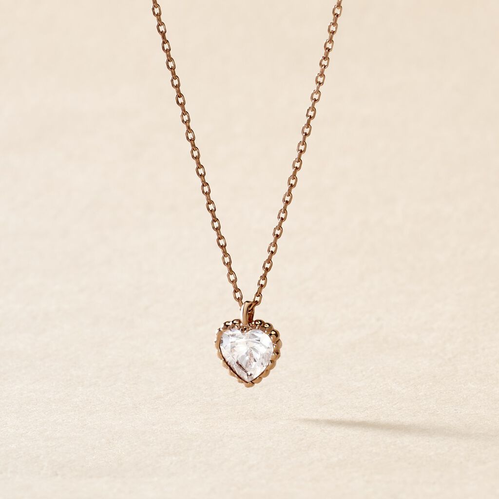 Collier Kadidjatou Or Rose Oxyde De Zirconium - Bijoux Coeur Femme | Histoire d&rsquo;Or