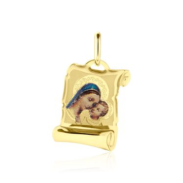 Pendentif Vierge A L'enfant Parchemin Or Jaune
