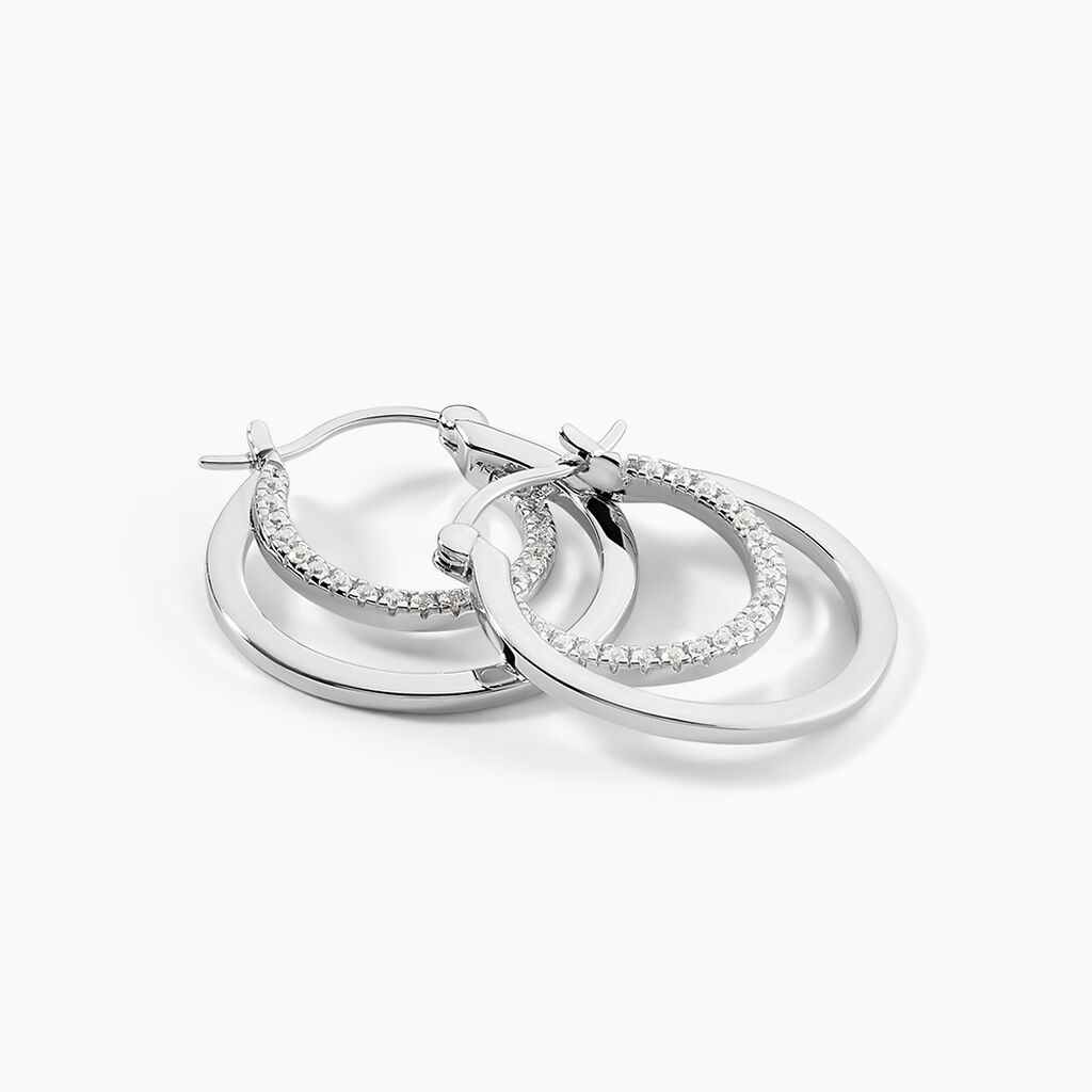 Créoles Argent Blanc Linnette Oxydes De Zirconium - Boucles d'oreilles créoles Femme | Histoire d’Or