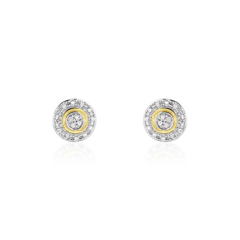 Boucles D'oreilles Puces Rosangela Or Bicolore Diamant Blanc - Clous d'oreilles Femme | Histoire d’Or