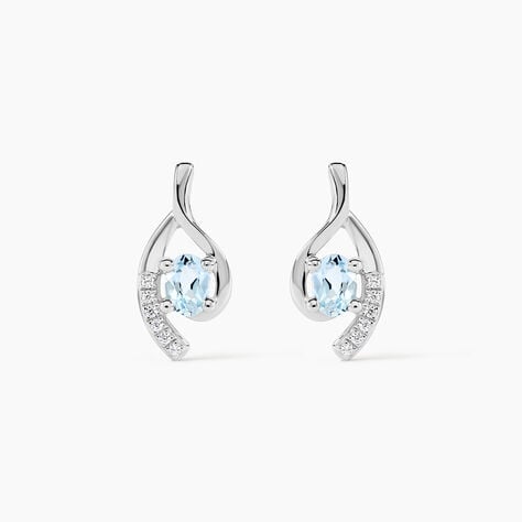 Boucles D'oreilles Sagesse Or Blanc Topaze Oxyde - Clous d'oreilles Femme | Histoire d&rsquo;Or