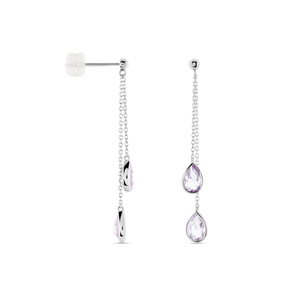 Boucles D'oreilles Pendantes Djime Or Blanc Amethyste - Boucles d'oreilles pendantes Femme | Histoire d’Or