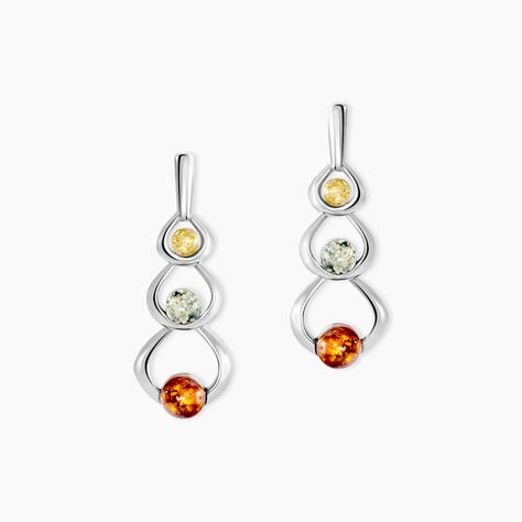Boucles D'oreilles Pendantes Agneta Argent Blanc Ambre - Boucles d'oreilles fantaisie Femme | Histoire d&rsquo;Or