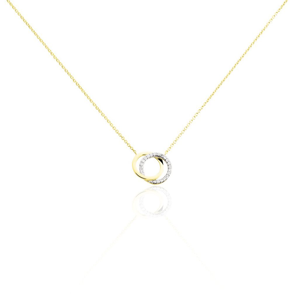 ABSOLU Damen Collier Gold Bicolor 375 (9 Karat) Diamant Wei&szlig; 0,07 ct Kreis - Colliers Femme | Histoire d&rsquo;Or