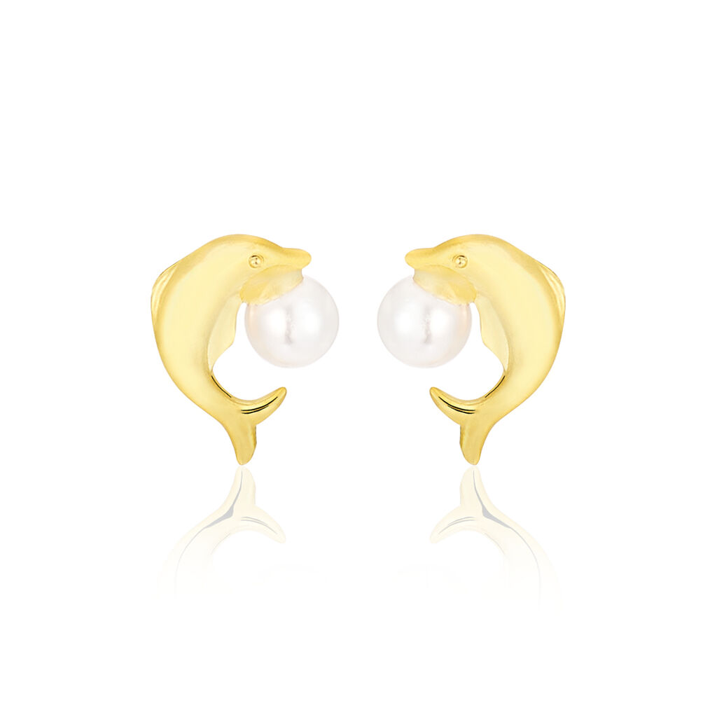 Boucles D'oreilles Puces Eleanor Dauphin Or Jaune Perle De Culture - Clous d'oreilles Femme | Histoire d’Or