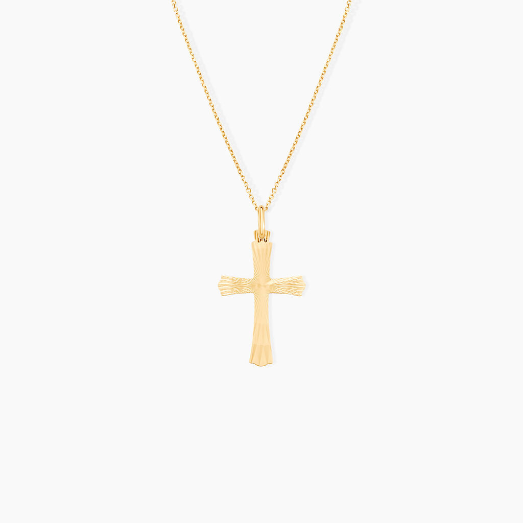 Pendentif Benny Croix Ciselee Or Jaune - Pendentifs Bapt&ecirc;me Famille | Histoire d&rsquo;Or