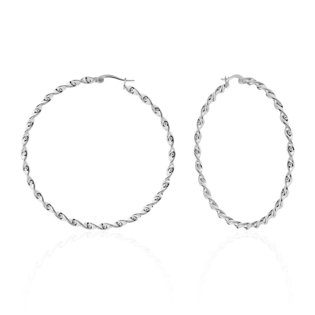 Creoles Acier Blanc Antonello - Boucles d'oreilles cr&eacute;oles Femme | Histoire d&rsquo;Or