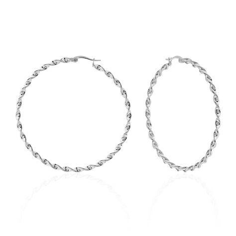 Creoles Acier Blanc Antonello - Boucles d'oreilles cr&eacute;oles Femme | Histoire d&rsquo;Or