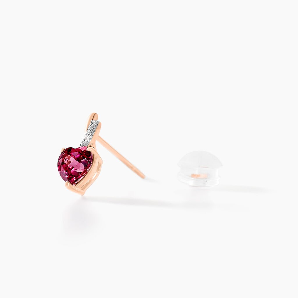 Boucles D'oreilles Puces Or Rose Clothilde Rhodolite - Clous d'oreilles Femme | Histoire d’Or