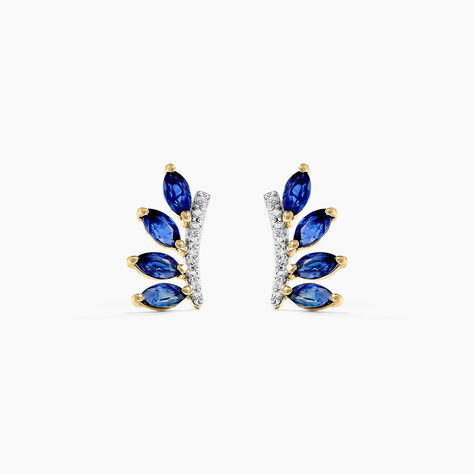 Boucles D'oreilles Puces Navette Or Jaune Saphir Diamant - Clous d'oreilles Femme | Histoire d’Or