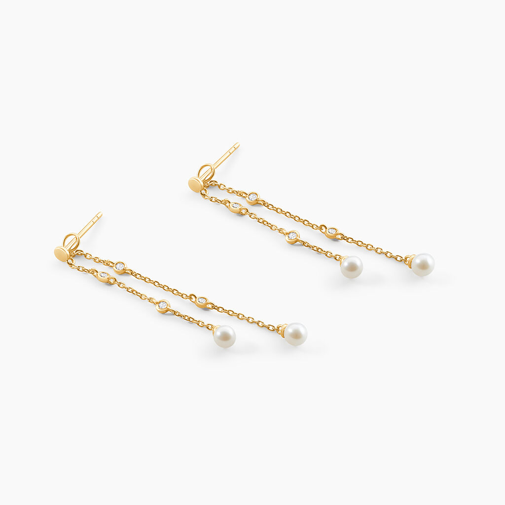 Boucles D'Oreilles Pendantes Jacaline Or Jaune Perle De Culture Oxyde De Zirconium - Boucles d'oreilles pendantes Femme | Histoire d&rsquo;Or