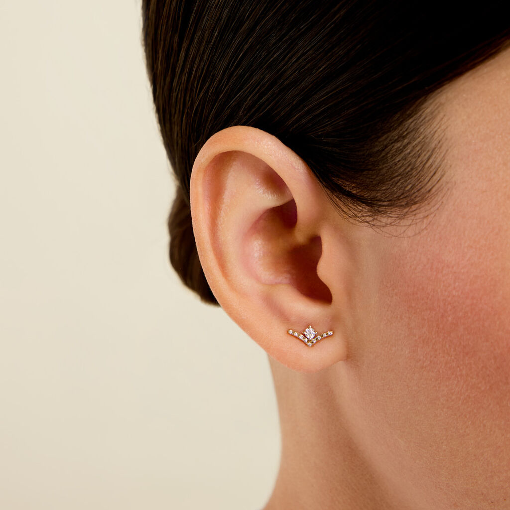 Boucles D'Oreilles Puces Severienne Or Jaune Diamant - Boucles d'oreilles pierres pr&eacute;cieuses  | Histoire d&rsquo;Or