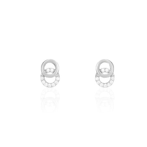 Boucles D'oreilles Puces Edmee Double Cercles Or Blanc Oxyde - Clous d'oreilles Femme | Histoire d’Or