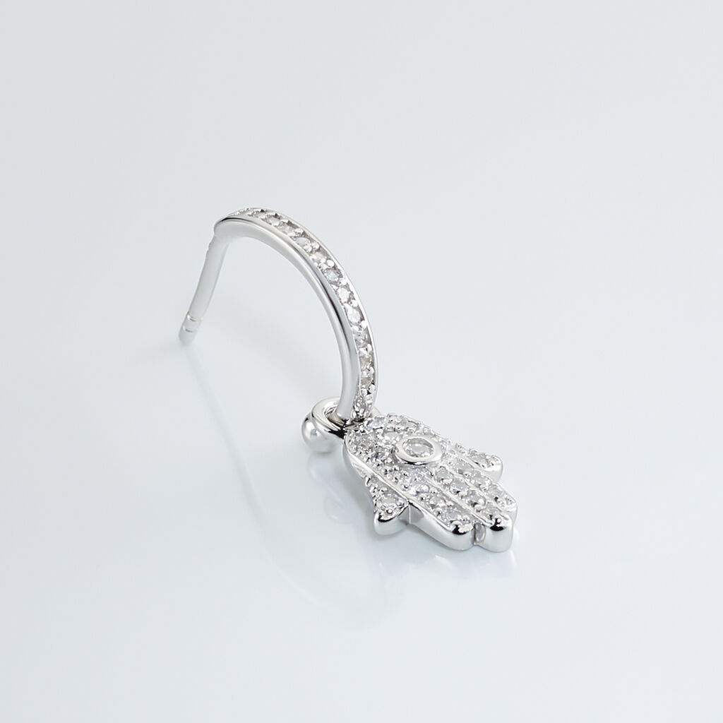 Créole Unitaire Ancelin Rondes Argent Blanc Oxyde De Zirconium - Boucles d'Oreilles Main de Fatma Femme | Histoire d’Or