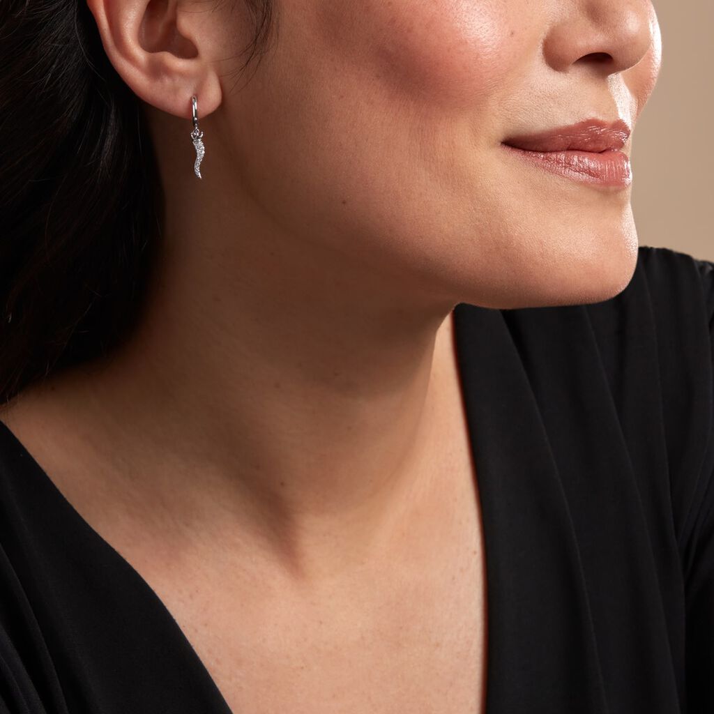 Créoles Horn Argent Blanc Oxyde De Zirconium - Boucles d'oreilles créoles Femme | Histoire d’Or