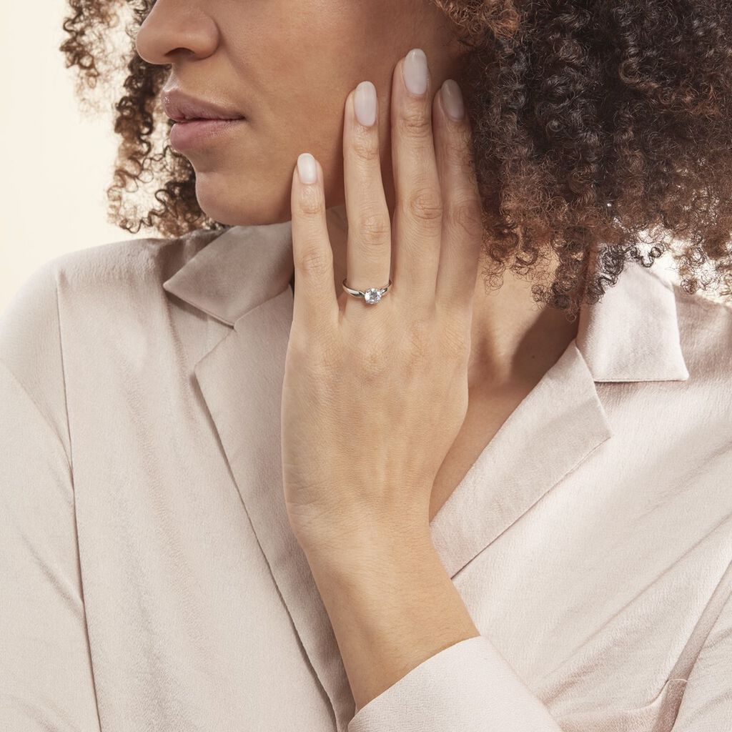 Bague Solitaire Or Blanc Caharus Oxyde De Zirconium - Bagues solitaires Femme | Histoire d’Or
