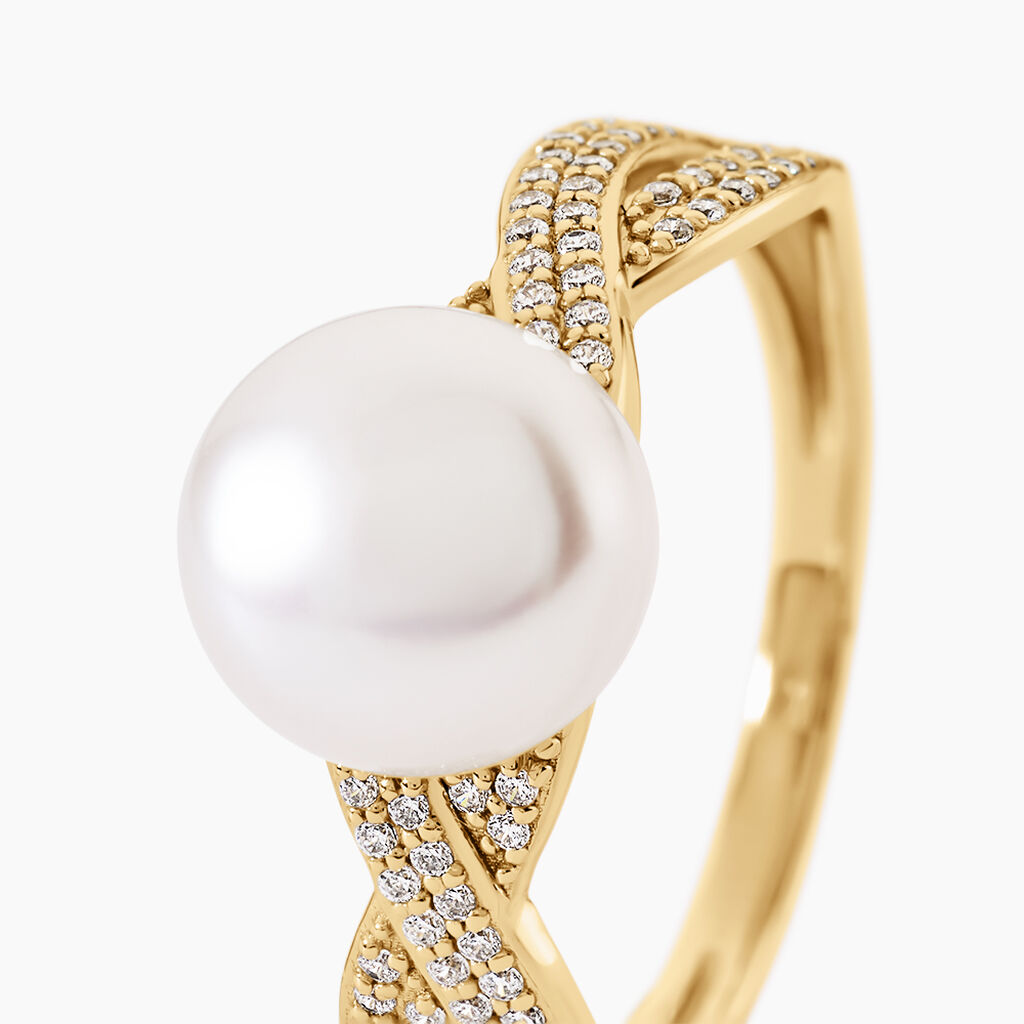Bague Maria-Theresa Argent Dor&eacute; A L'Or 750/1000 Perle De Culture Oxyde De Zirconium - Bagues solitaires Femme | Histoire d&rsquo;Or