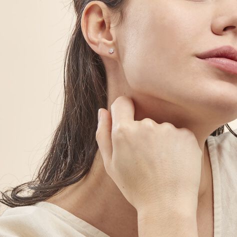 Boucles D'oreilles Puces Eleanor Fleur Or Blanc Oxyde De Zirconium - Clous d'oreilles Femme | Histoire d’Or