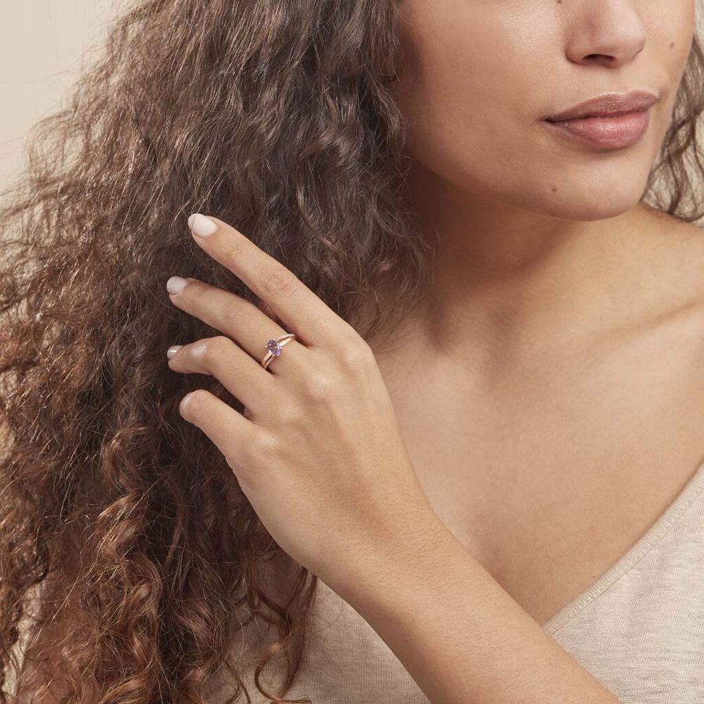Bague Marie-eva Or Rose Amethyste Et Oxyde De Zirconium - Bagues solitaires Femme | Histoire d’Or